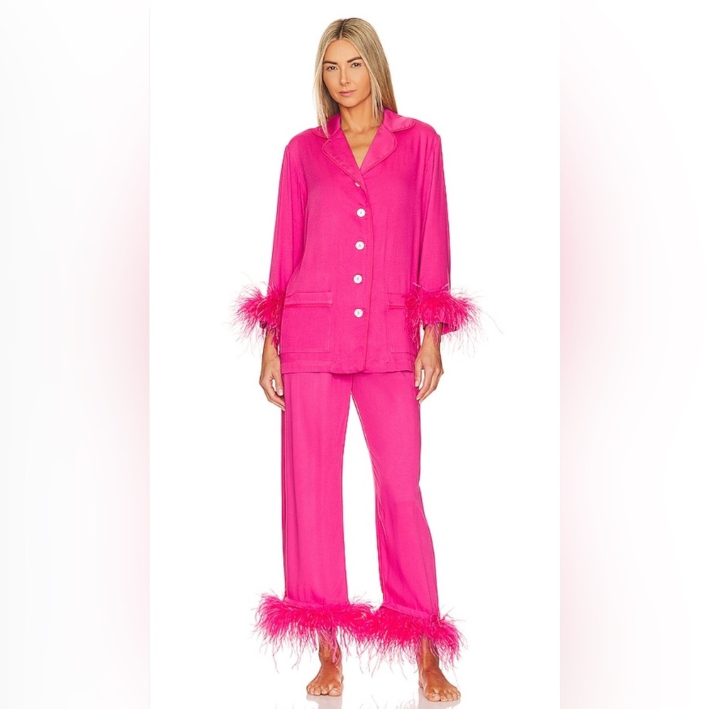 Sleeper Pink Feather Trim Pajama Set